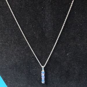 Sterling Silver Vertical Pendant Necklace with Blue Opal Stones